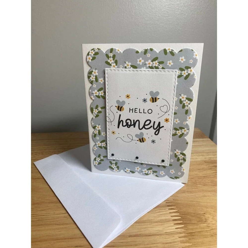Bee & Flowers Greeting Card – Handmade A2 Card – All Occasion Blank Card